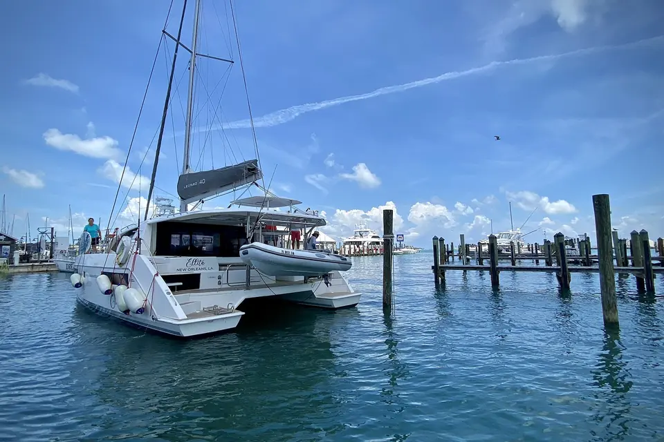 Sailing catamaran tied up at Key West Bight Marina